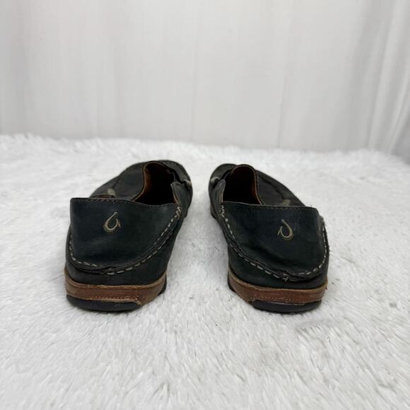 OLUKAI / Moloa black waxed leather slip on loafer shoes / 10 - Picture 7 of 10